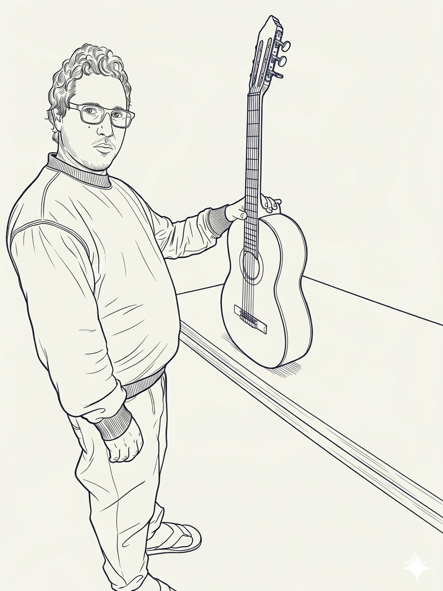 Guitarra Pullaway colocada vertical sobre una mesa