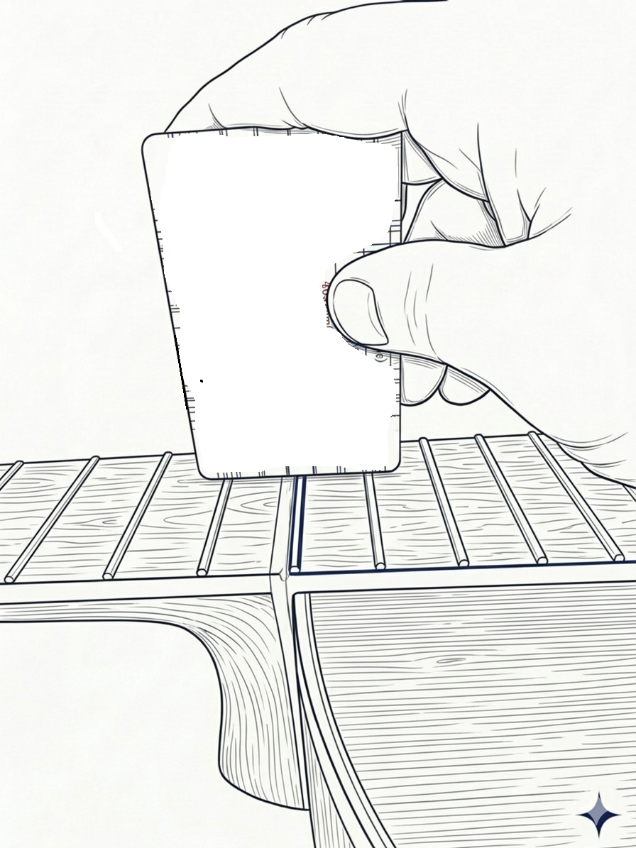 Comprobaci&oacute;n de trastes 11, 12 y 13 con una tarjeta